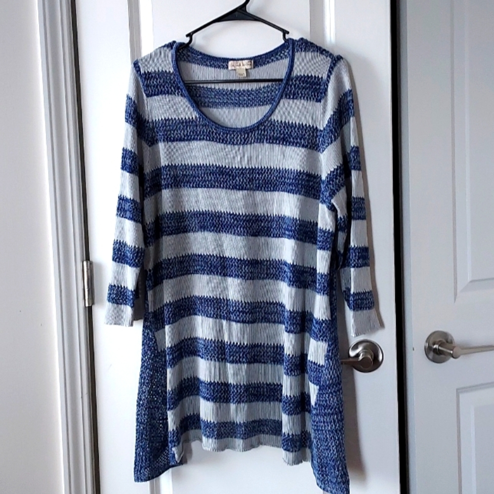 Live & let live 3/4 sleeve top blue grey 2x